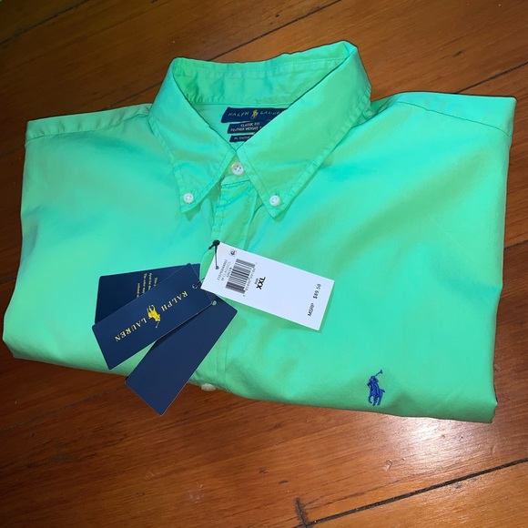 NWT Ralph Lauren GREEN short sleeved button down shirt men’s size XXL - Picture 7 of 8